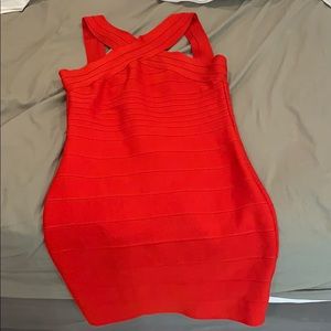 Red Cross neck bandage dress
